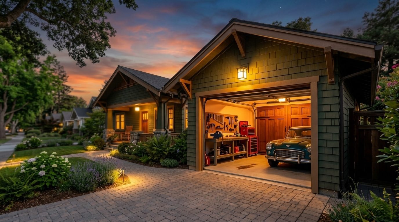 Luis Express Garage Door Overhead Garage Door Gliding Open in Medina, WA
